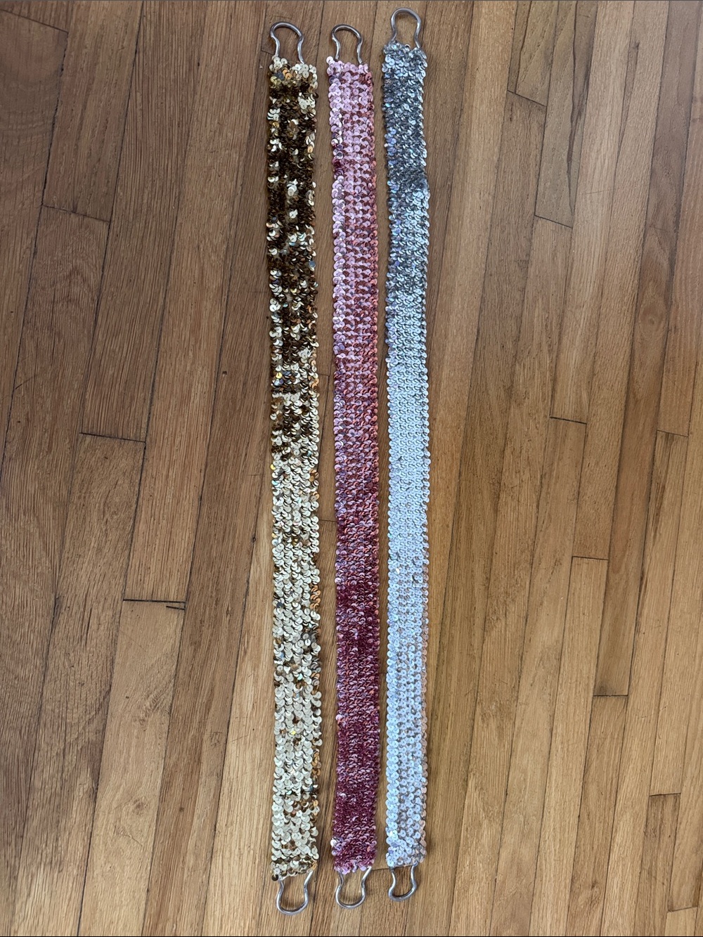 Set of 3 Sequin Belts - Gold, Rose, Silver